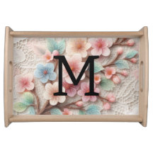 Monogram lace floral pink pastel cherry blossom