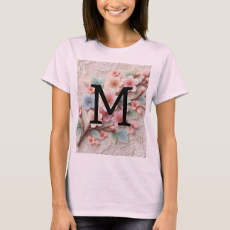 Monogram lace floral pink pastel cherry blossom T-Shirt