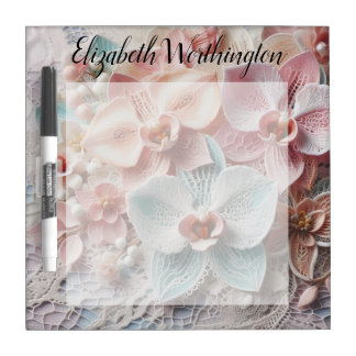 Monogram lace floral pink pastel orchid flowers  dry erase board