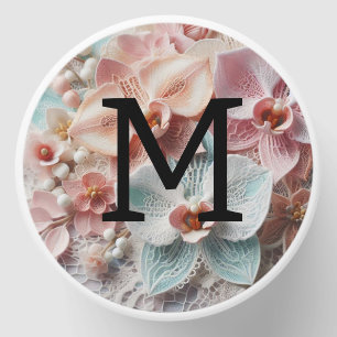 Monogram lace floral pink pastel orchid flowers mini candle favors