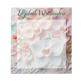 Monogram lace floral pink pastel orchid flowers  notepad