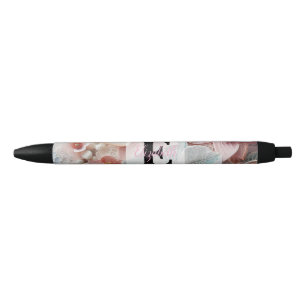 Monogram lace floral pink pastel orchid flowers pen