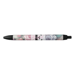 Monogram lace floral pink purple blue roses pen