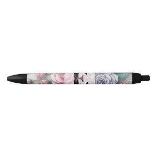 Monogram lace floral pink purple blue roses pen