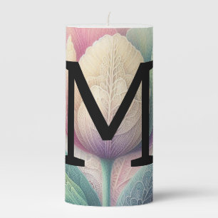 Monogram lace floral pink purple blue tulip flower pillar candle