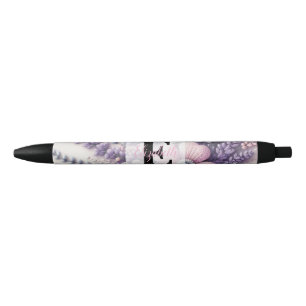 Monogram lace floral pink purple lavender pen