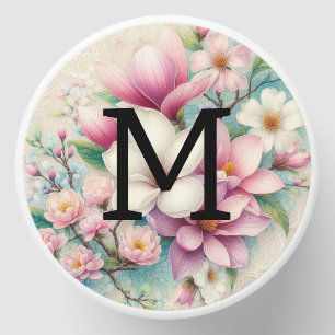 Monogram lace floral pink purple magnolia flower mini candle favors
