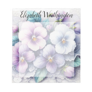 Monogram lace floral pink purple pansies flowers  notepad