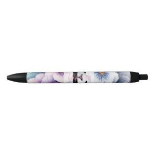 Monogram lace floral pink purple pansies flowers  pen