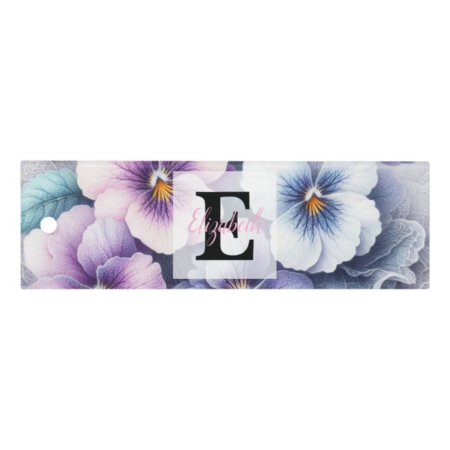 Monogram lace floral pink purple pansies flowers  ruler (Front)
