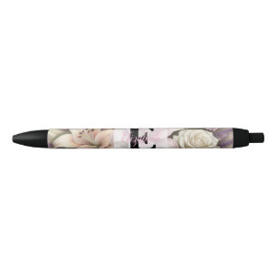 Monogram lace floral purple roses lavender lilies pen