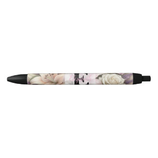 Monogram lace floral purple roses lavender lilies pen