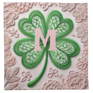 Monogram lace green shamrock St Patrick's day  Cloth Napkin