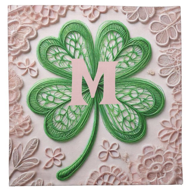 Monogram lace green shamrock St Patrick's day  Cloth Napkin (Front)