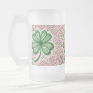 Monogram lace green shamrock St Patrick's day Frosted Glass Beer Mug