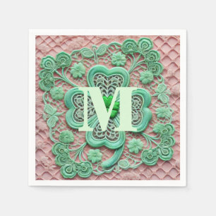 Monogram lace green shamrock St Patrick's day  Napkins