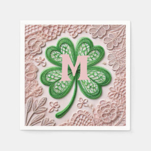 Monogram lace green shamrock St Patrick's day  Napkins