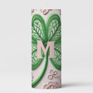 Monogram lace green shamrock St Patrick's day Pillar Candle