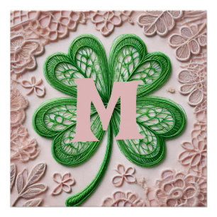 Monogram lace green shamrock St Patrick's day  Poster