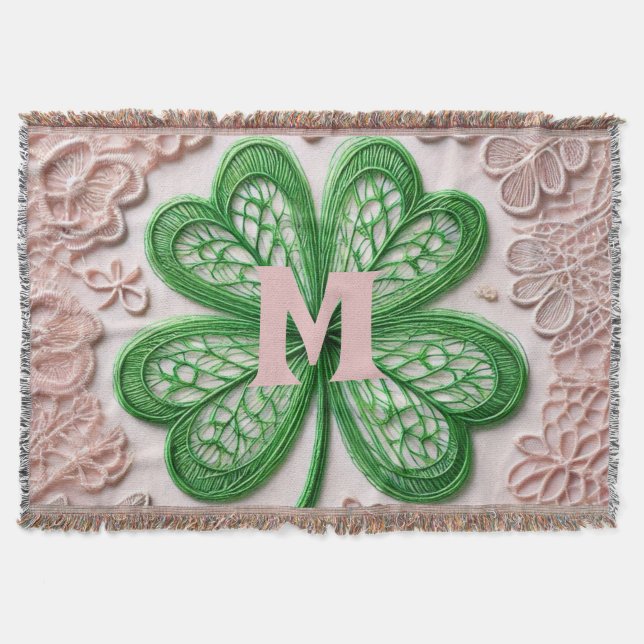 Monogram lace green shamrock St Patrick's day  Throw Blanket (Front)