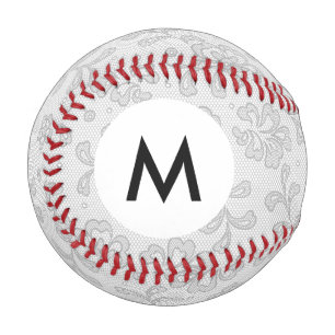 Monogram Lace pattern, flower vintage 1 Baseball