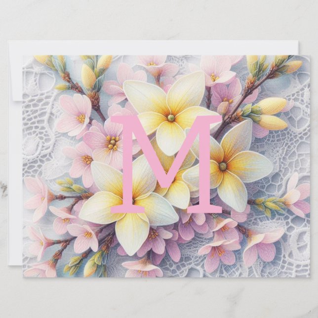 Monogram lace pink and yellow Spring flowers  (Front)
