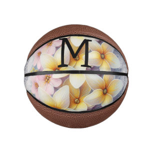 Monogram lace pink and yellow Spring flowers  Mini Basketball