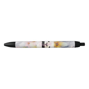 Monogram lace pink and yellow Spring flowers Pen