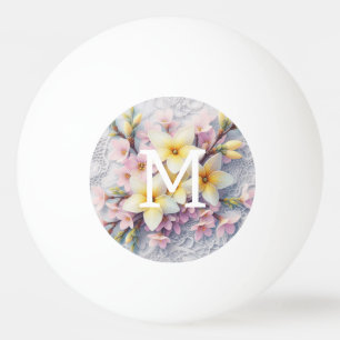 Monogram lace pink and yellow Spring flowers Ping Pong Ball