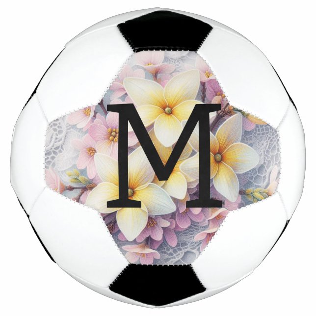 Monogram lace pink and yellow Spring flowers  Soccer Ball (Front)