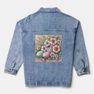 Monogram lace pink floral Easter eggs in a basket Denim Jacket