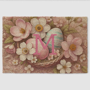 Monogram lace pink floral Easter eggs in a basket Fiber Doormat