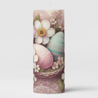 Monogram lace pink floral Easter eggs in a basket Pillar Candle