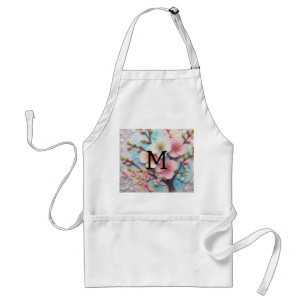 Monogram lace pink floral pastel cherry blossom adult apron