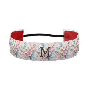 Monogram lace pink floral pastel cherry blossom athletic headband