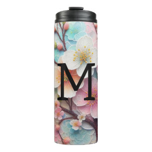 Monogram lace pink floral pastel cherry blossom thermal tumbler