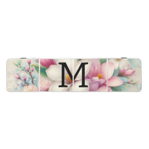 Monogram lace pink purple magnolias flowers beer pong table