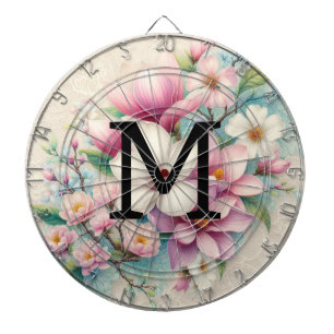 Monogram lace pink purple magnolias flowers  dart board