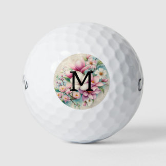 Monogram lace pink purple magnolias flowers  golf balls