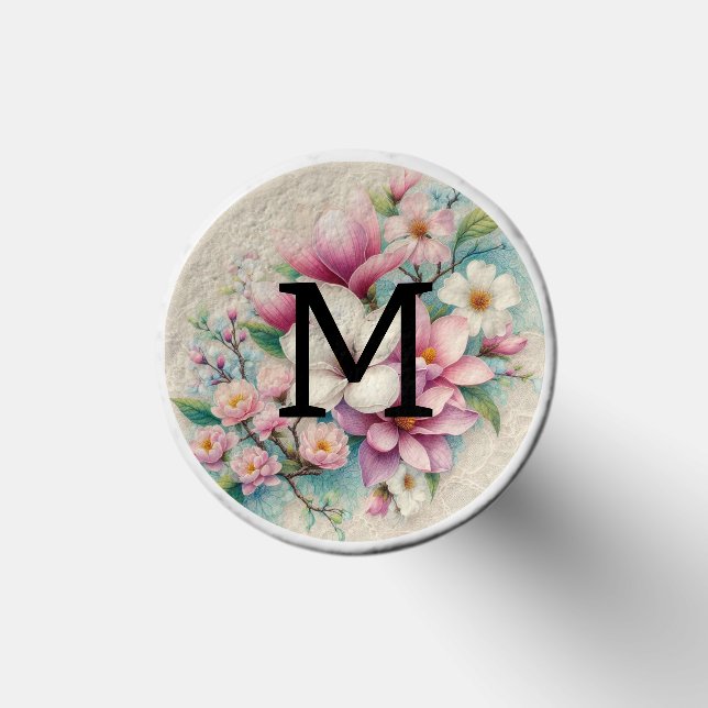 Monogram lace pink purple magnolias flowers  golf tees (Top)