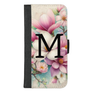 Monogram lace pink purple magnolias flowers iPhone 8/7 plus wallet case