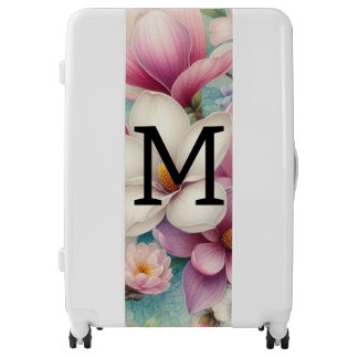 Monogram lace pink purple magnolias flowers luggage
