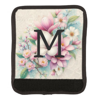 Monogram lace pink purple magnolias flowers luggage handle wrap