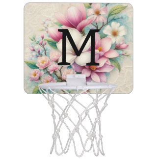 Monogram lace pink purple magnolias flowers  mini basketball hoop