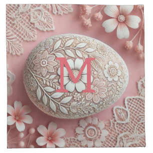 Monogram lace pink white floral Easter egg Cloth Napkin
