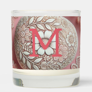Monogram lace pink white floral Easter egg  Scented Candle