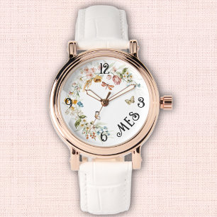 Monogram, Ladies Rose Gold Vintage, White Strap Watch