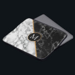 Monogram  Laptop Sleeve Black White Marble Stone<br><div class="desc">Trendy Black & White Marble Stone - Add Your Letter / Year - Age / Number / More. Design by MIGNED</div>