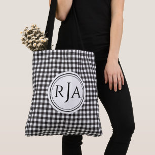 Monogram, Large Black White Buffalo Check 18" Tote Bag