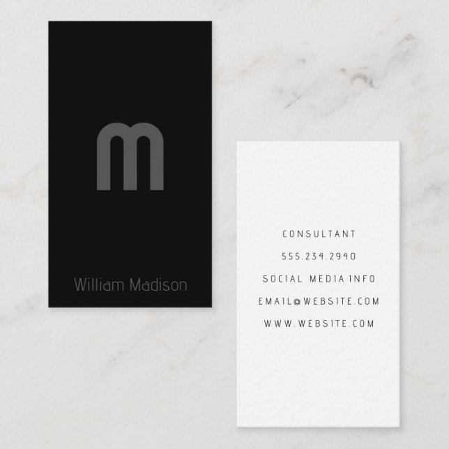 Monogram | Large Letter | Black Business Card (Front/Back)